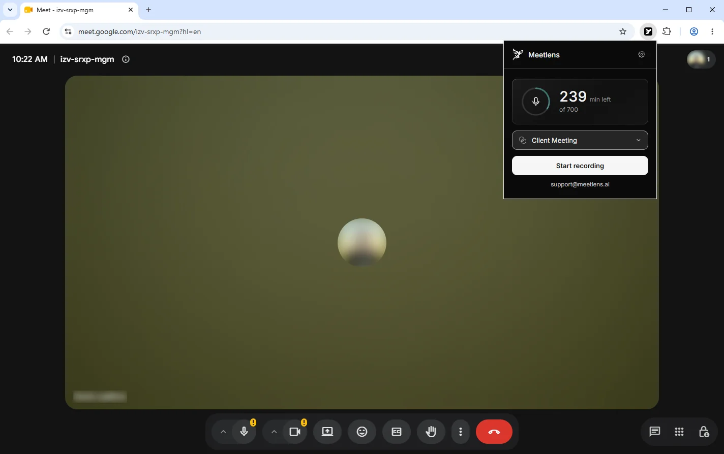 choosing a report format in the Meetlens extension before pressing start