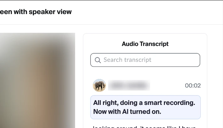 Title bar of a Zoom recording page with no Download button