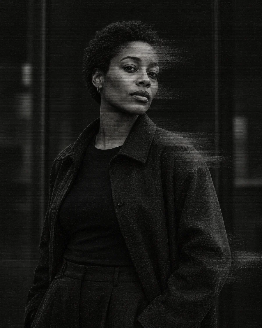 A sales lead, in a textured monochrome portrait